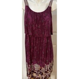 Style & Co Sleeveless Dress Womens Petite Large Burgandy Gold Flutter Top Overla